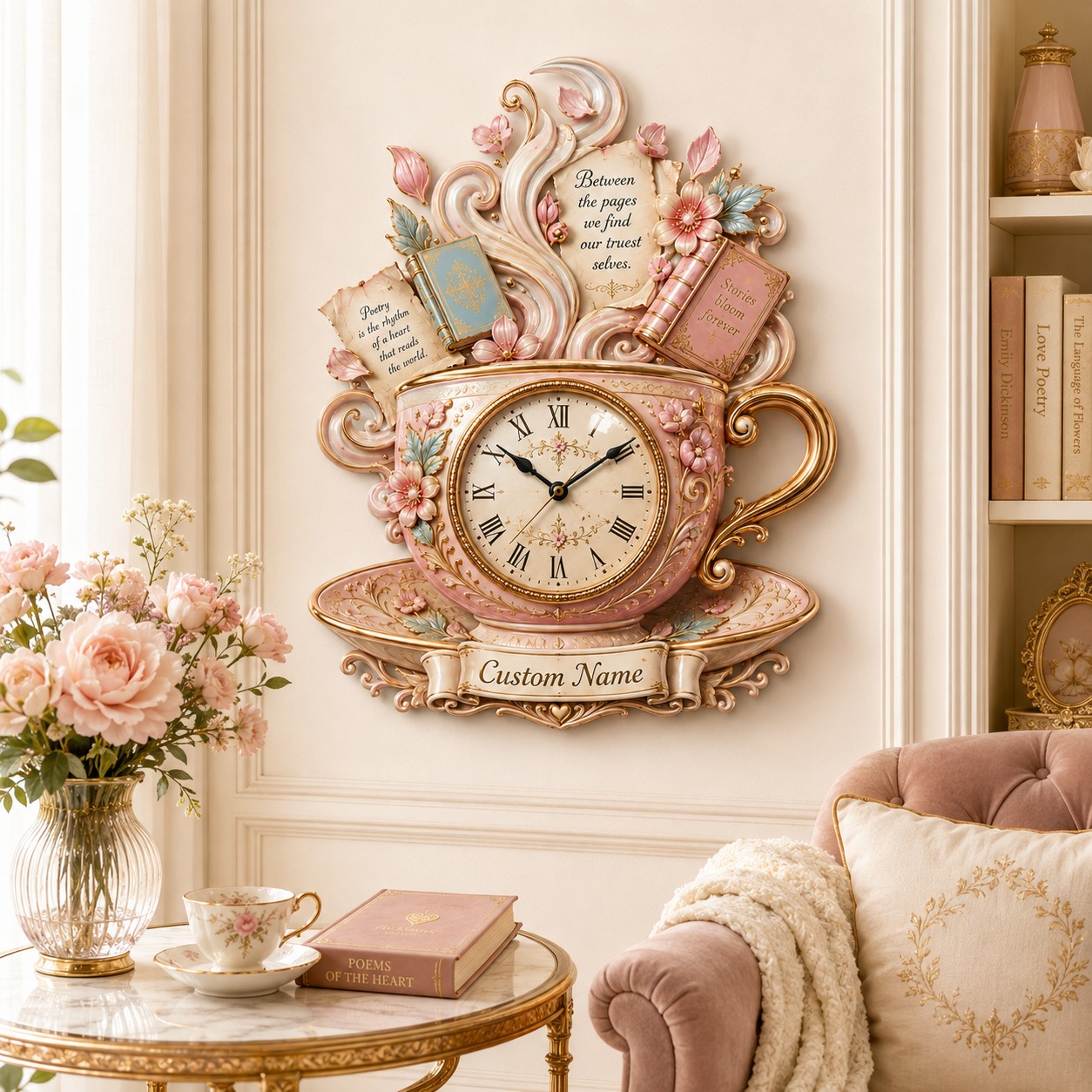 Personalized Tea Lover Wall Clock, Custom Name Gift for Tea Lovers — personalized with a custom name