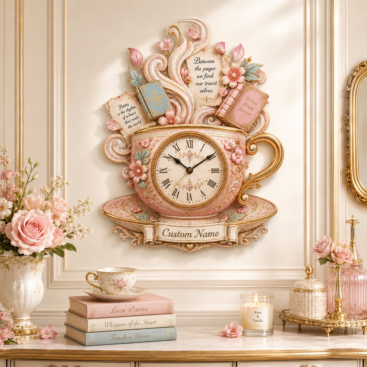 Personalized Tea Lover Wall Clock, Custom Name Gift for Tea Lovers — personalized with a custom name