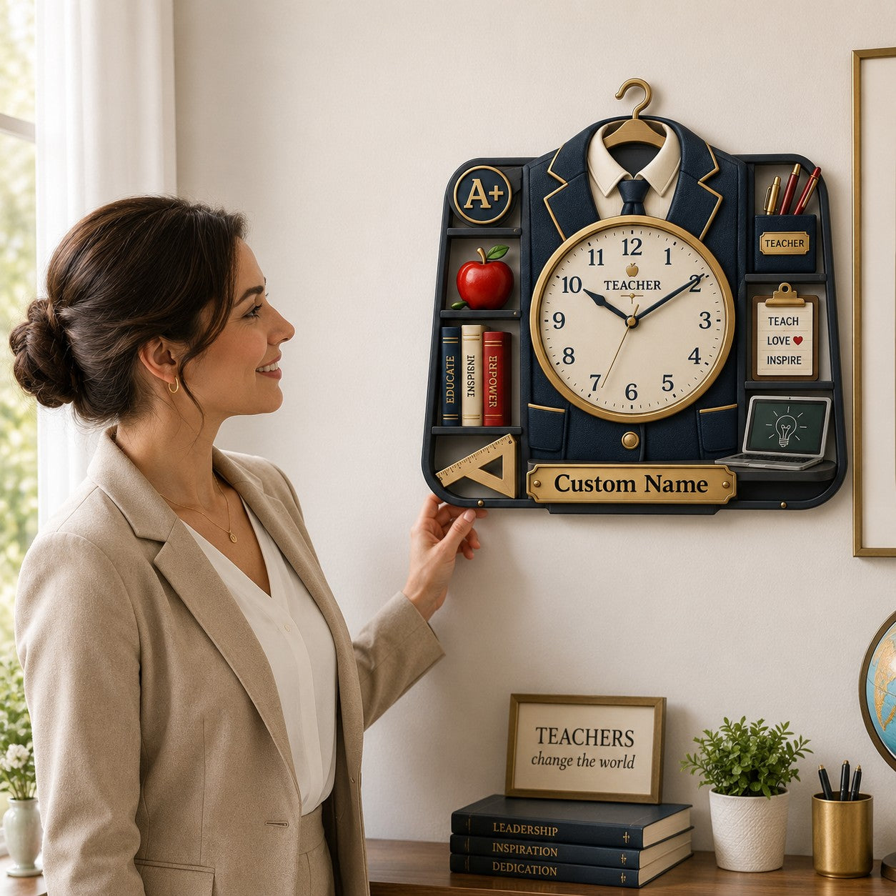 Personalized Teacher Wall Clock, Custom Name Gift for Teachers — personalized with a custom name