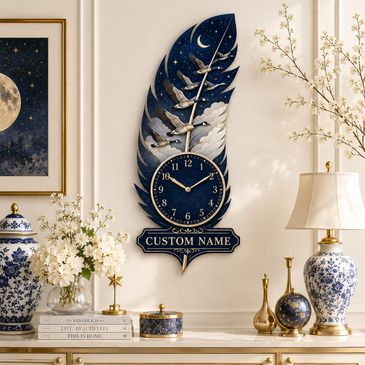 Personalized Goose Feather Wall Clock with Custom Name — personalized with a custom name