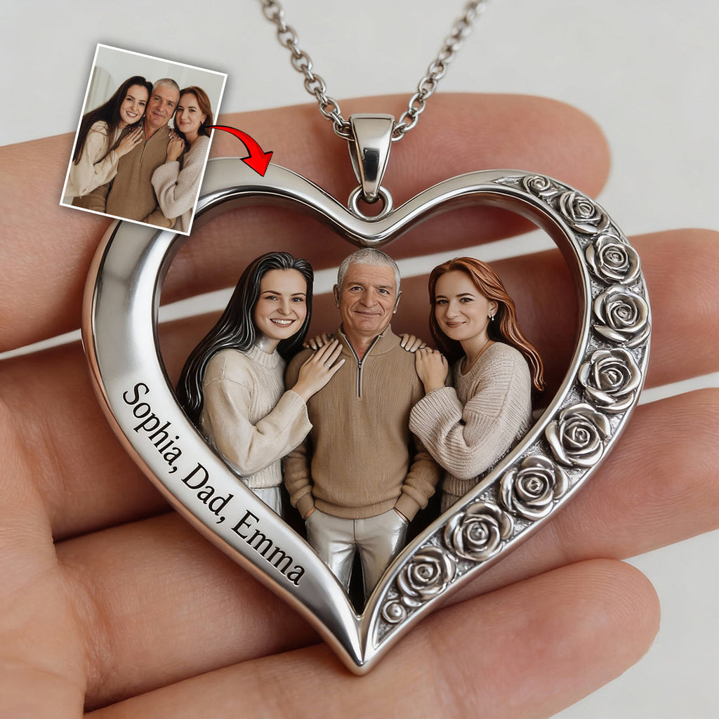 Custom From Any Photo - Personalized Family Shaped Metal Pendant Necklace
