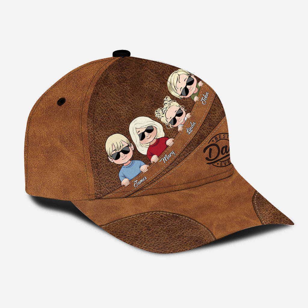 Best Dad Ever - Gift for dad, grandma, grandpa, mom, uncle, aunt - Personalized Leather Pattern Printed Classic Cap
