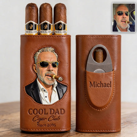 Dad Loves Cigars - Personalized Father Leather Cigar Humidor Case