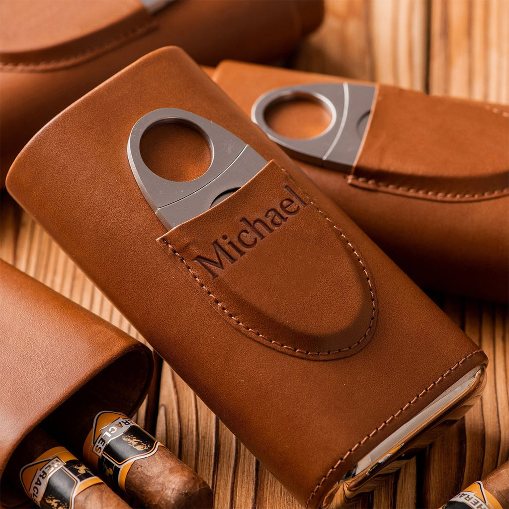 Dad Loves Cigars - Personalized Father Leather Cigar Humidor Case