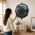 Personalized Wolf Compass Wall Clock with Custom Name — personalized with a custom name