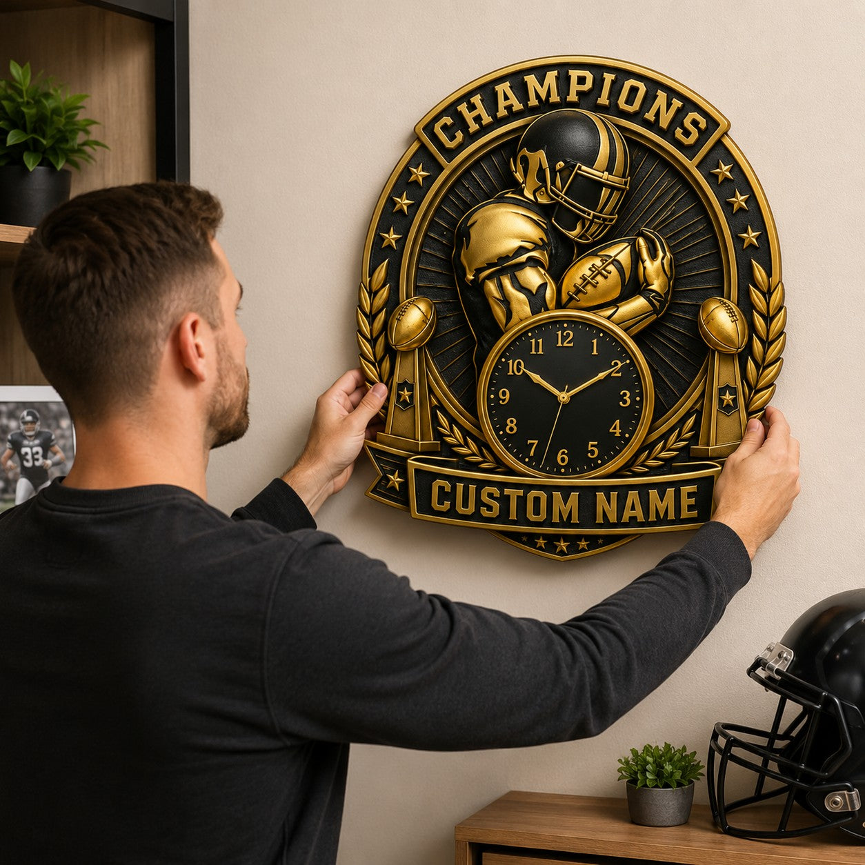 Personalized Championship Celebration Wall Clock with Custom Name — personalized with a custom name