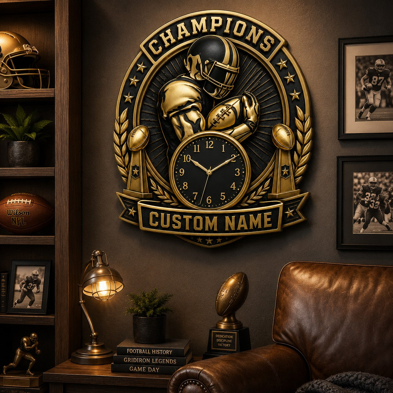 Personalized Championship Celebration Wall Clock with Custom Name — personalized with a custom name