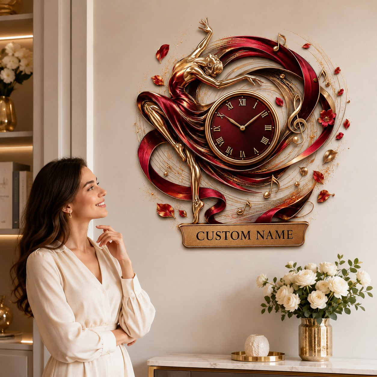 Personalized Ballet Performers Wall Clock with Custom Name — personalized with a custom name