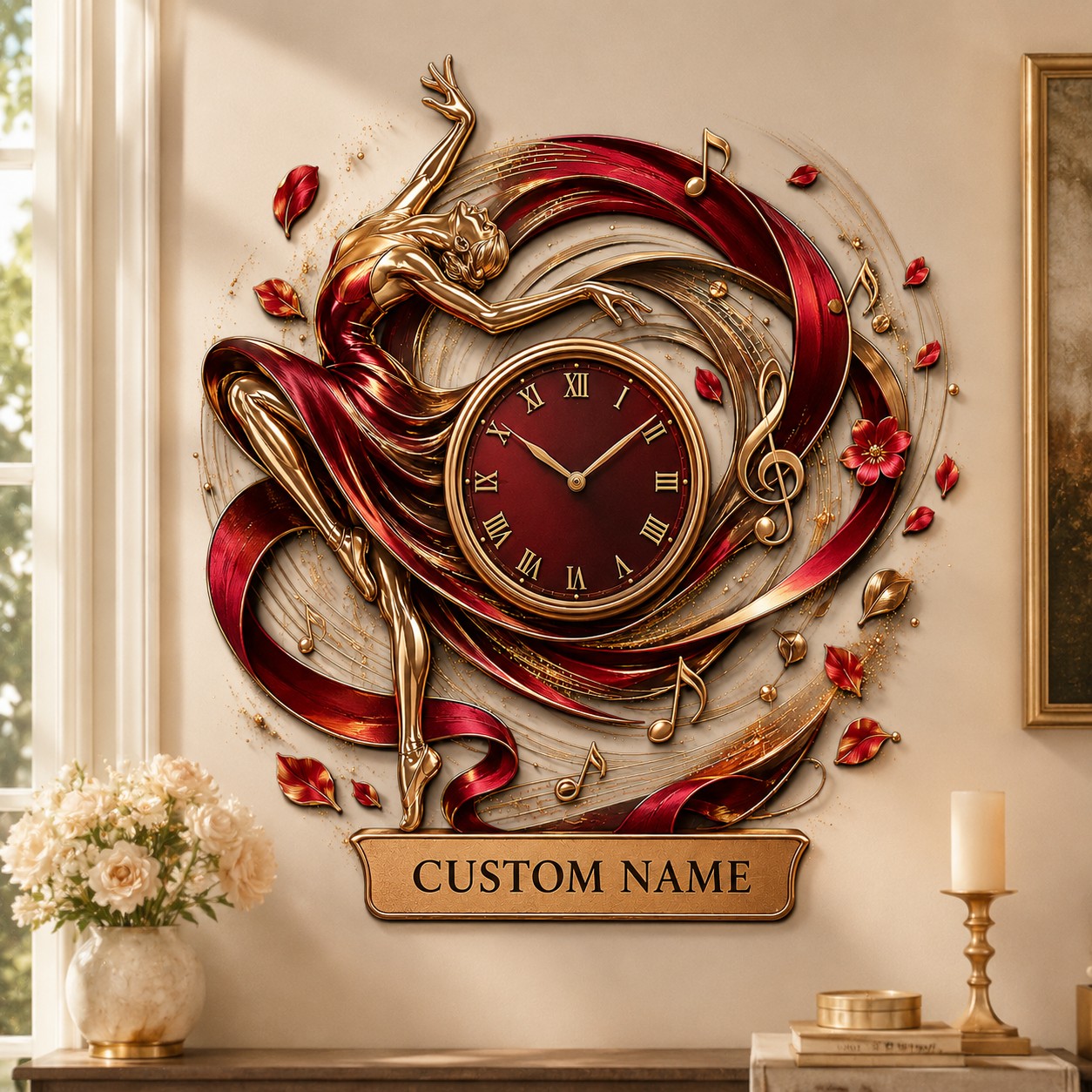 Personalized Ballet Performers Wall Clock with Custom Name — personalized with a custom name