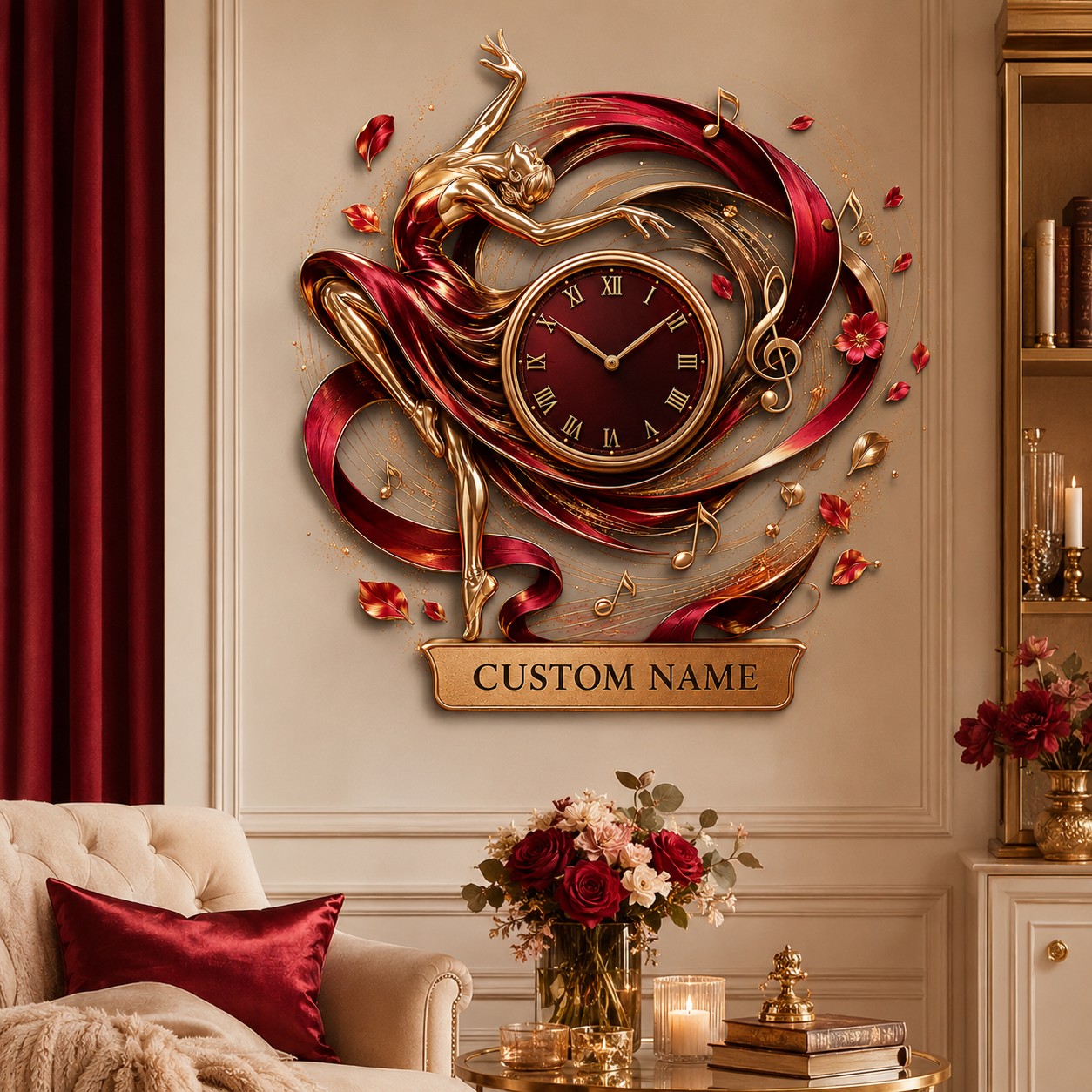 Personalized Ballet Performers Wall Clock with Custom Name — personalized with a custom name