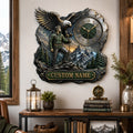 Personalized Eagle and Hiker Wall Clock with Custom Name — personalized with a custom name
