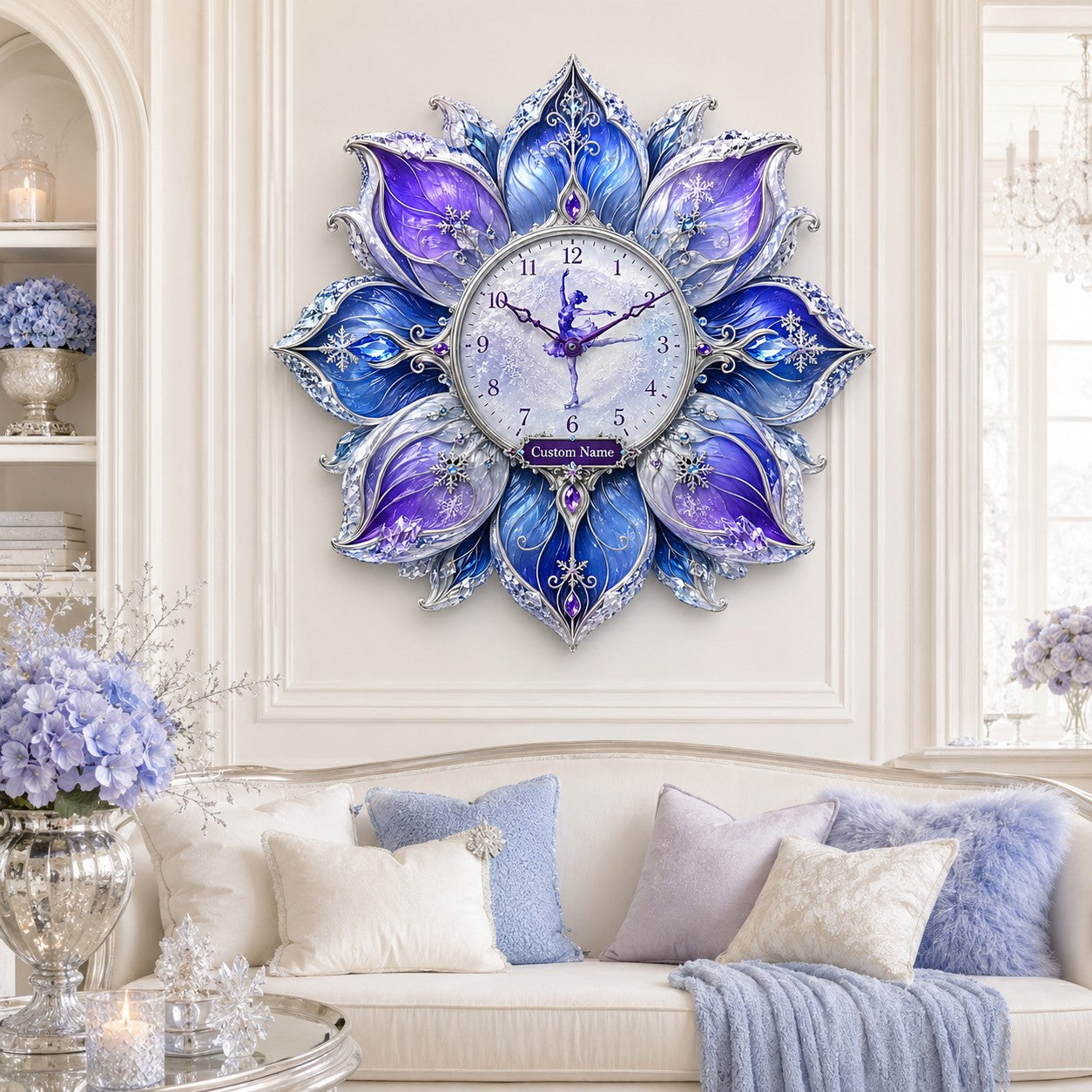 Personalized Floral for Skater Wall Clock with Custom Name — personalized with a custom name