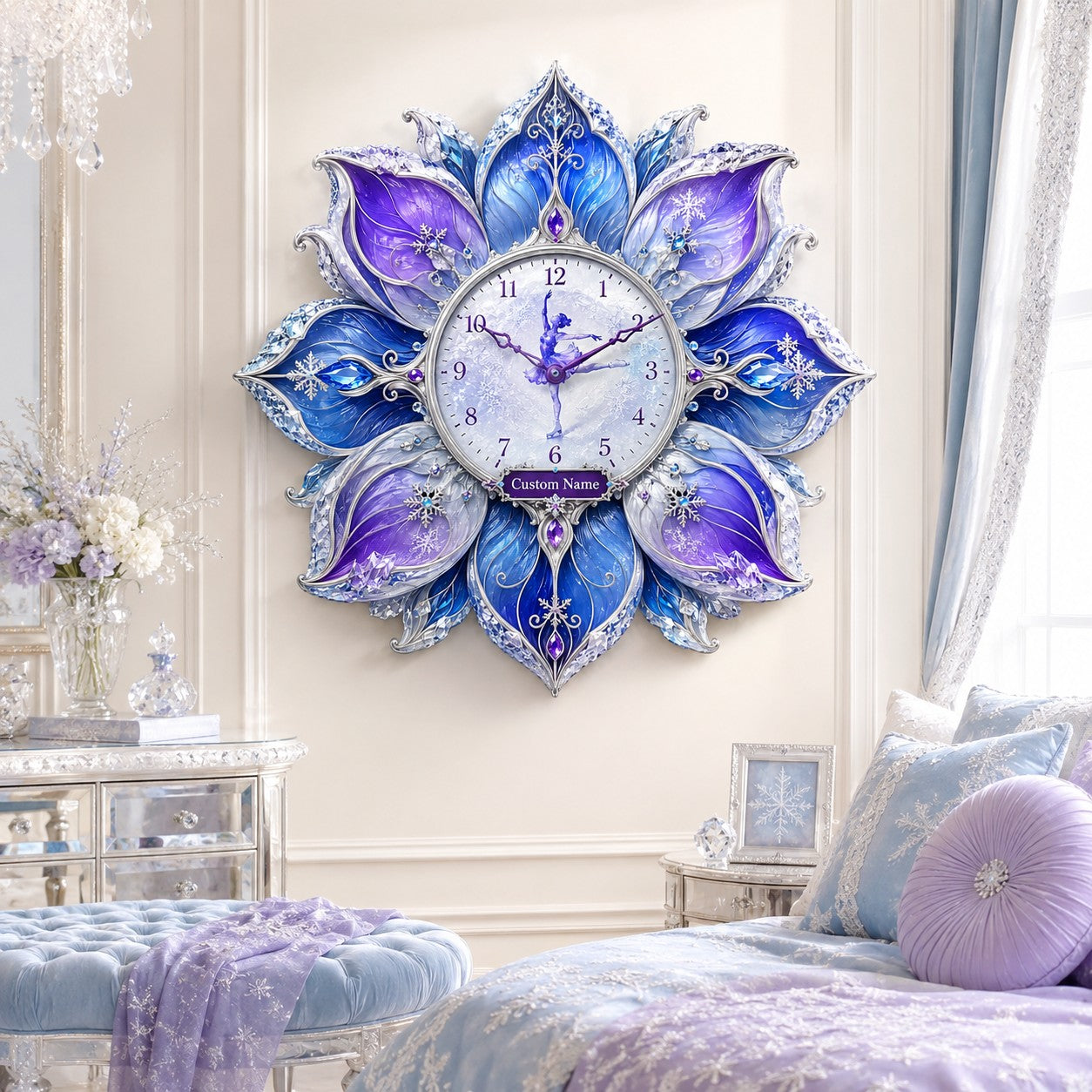Personalized Floral for Skater Wall Clock with Custom Name — personalized with a custom name