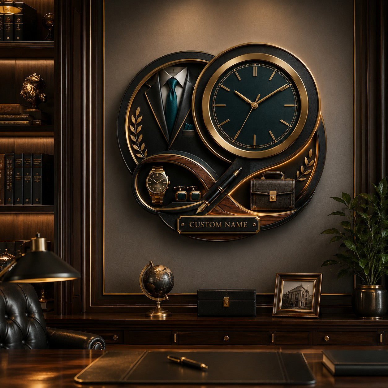 Personalized Executive Suit Wall Clock with Custom Name — personalized with a custom name