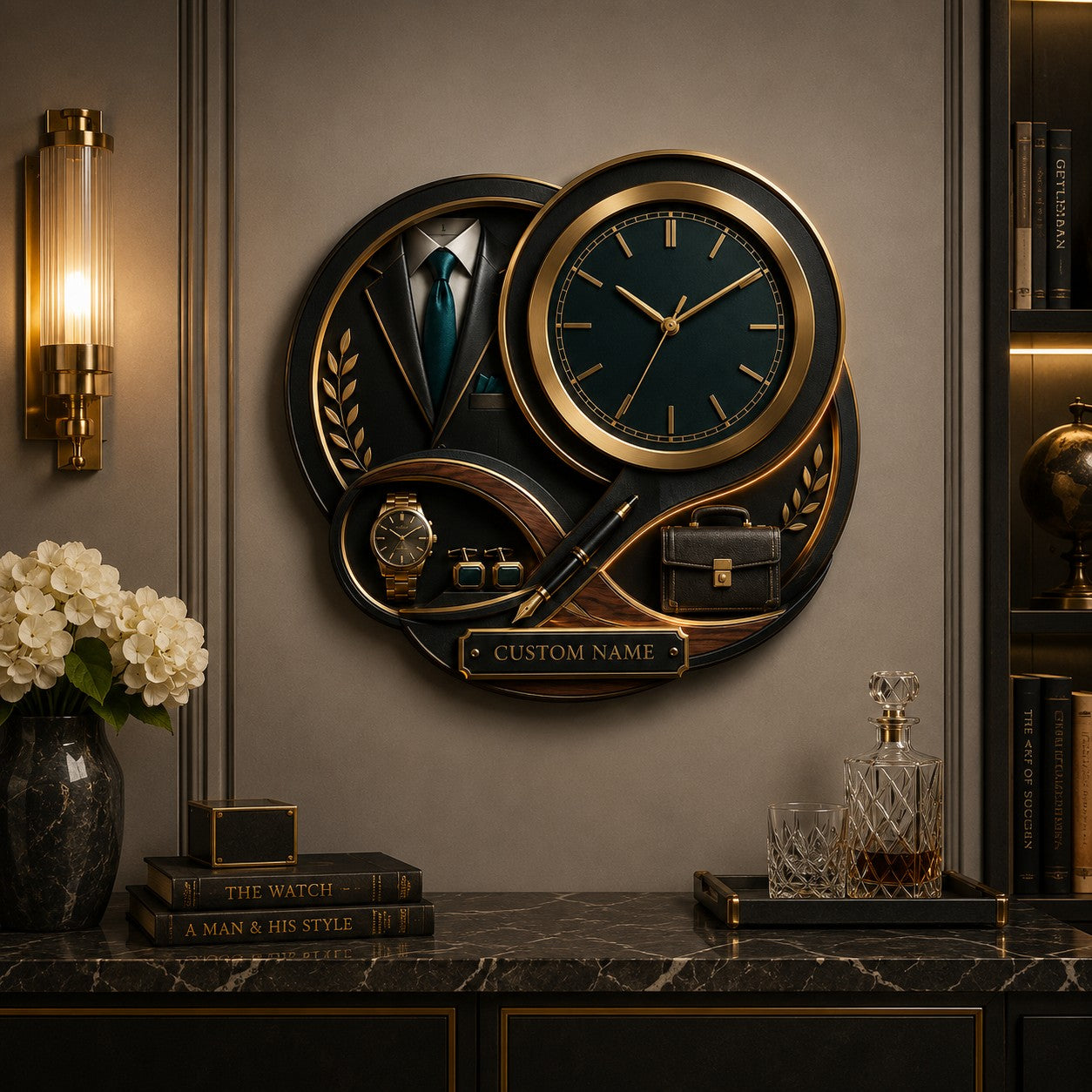 Personalized Executive Suit Wall Clock with Custom Name — personalized with a custom name