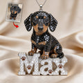 Pet Mom Gift, Dog Lover Gift - Personalized Dog Shaped Metal Pendant Necklace