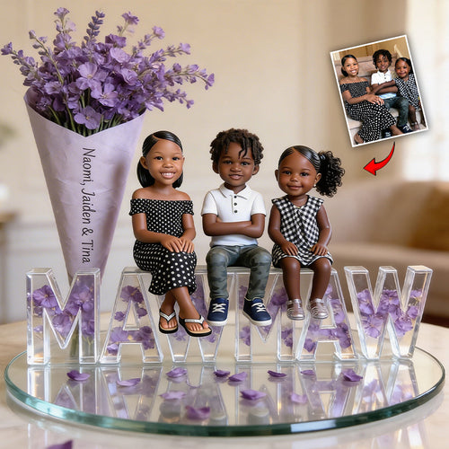 Custom Any Photo, Any Flower - Personalized Grandma Custom Shaped Acrylic Plaque