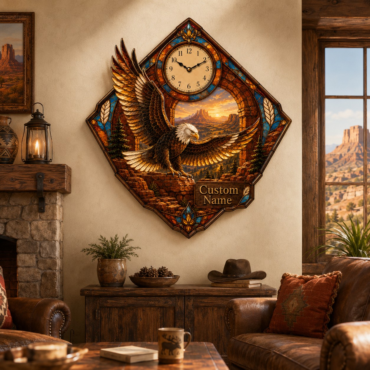 Personalized Bald Eagle Wall Clock with Custom Name — personalized with a custom name