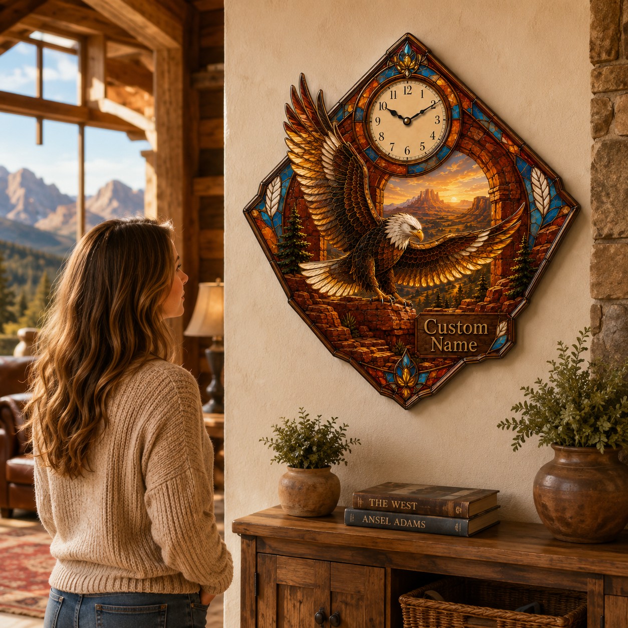 Personalized Bald Eagle Wall Clock with Custom Name — personalized with a custom name