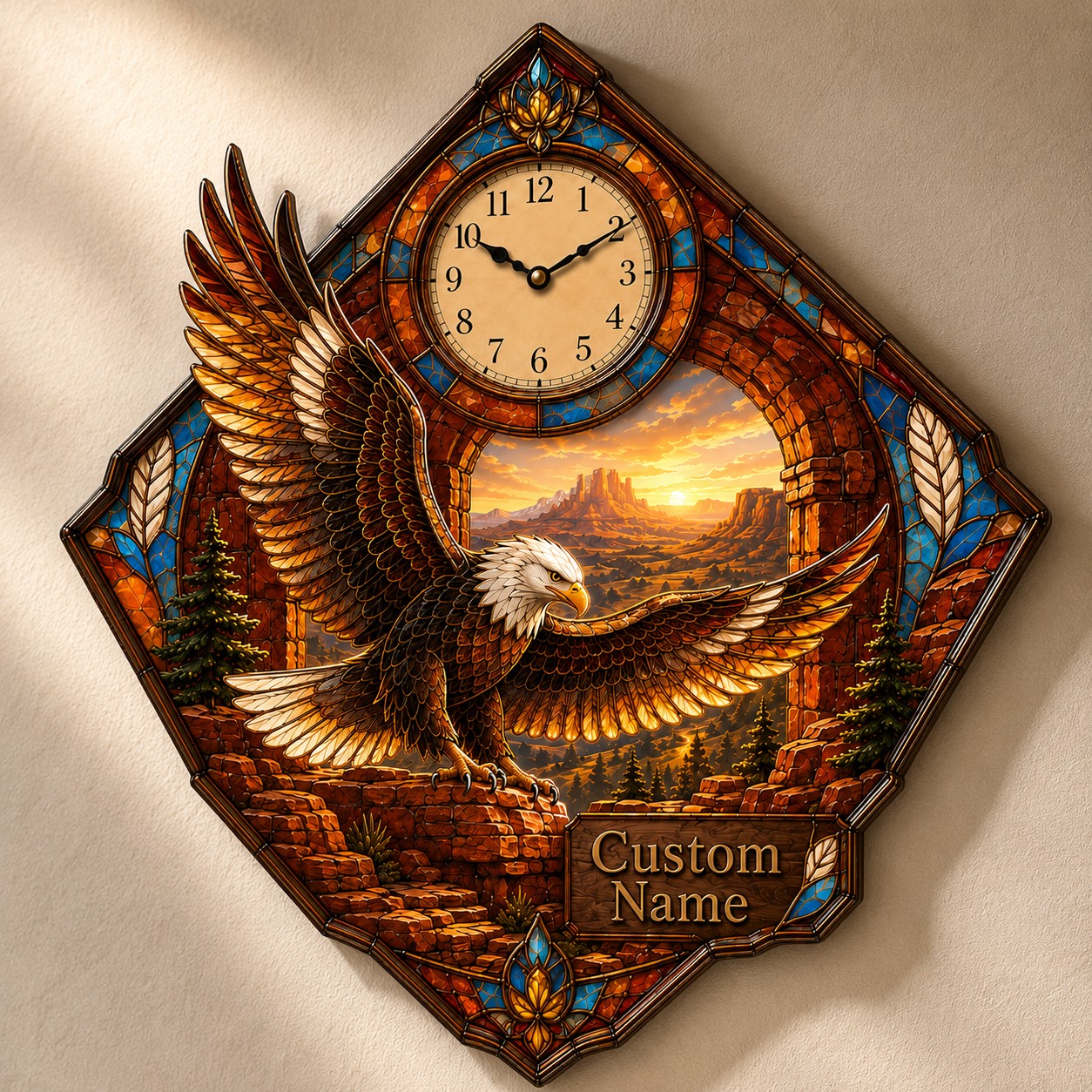 Personalized Bald Eagle Wall Clock with Custom Name — personalized with a custom name