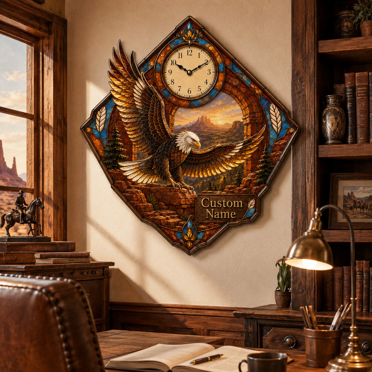 Personalized Bald Eagle Wall Clock with Custom Name — personalized with a custom name