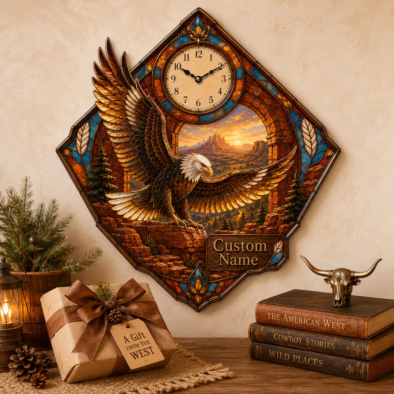 Personalized Bald Eagle Wall Clock with Custom Name — personalized with a custom name
