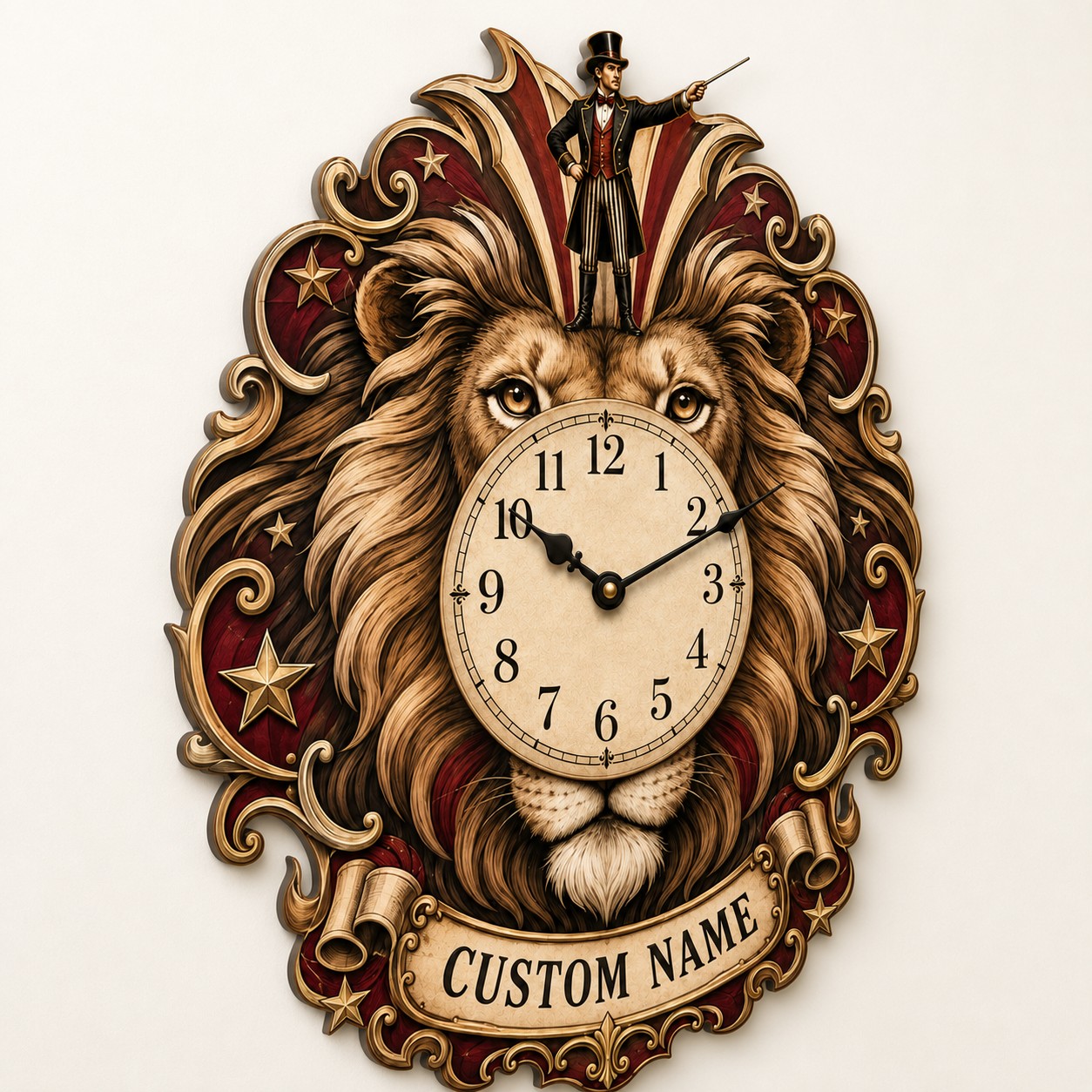 Vintage circus Custom Name Wall Clock — personalized with a custom name