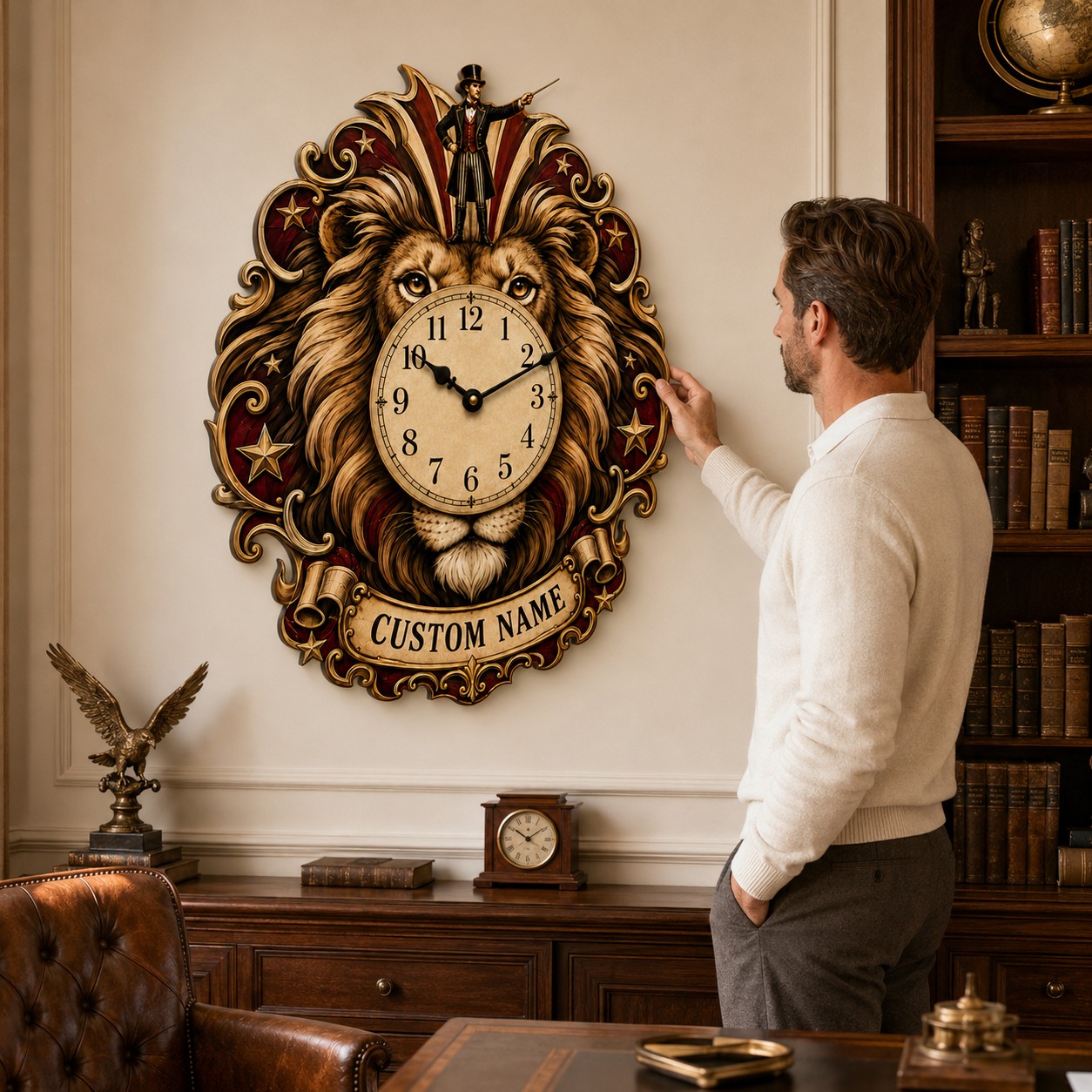 Vintage circus Custom Name Wall Clock — personalized with a custom name