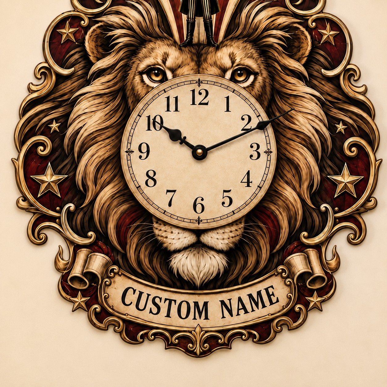 Vintage circus Custom Name Wall Clock — personalized with a custom name
