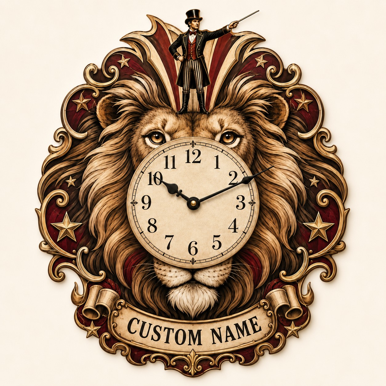Vintage circus Custom Name Wall Clock — personalized with a custom name