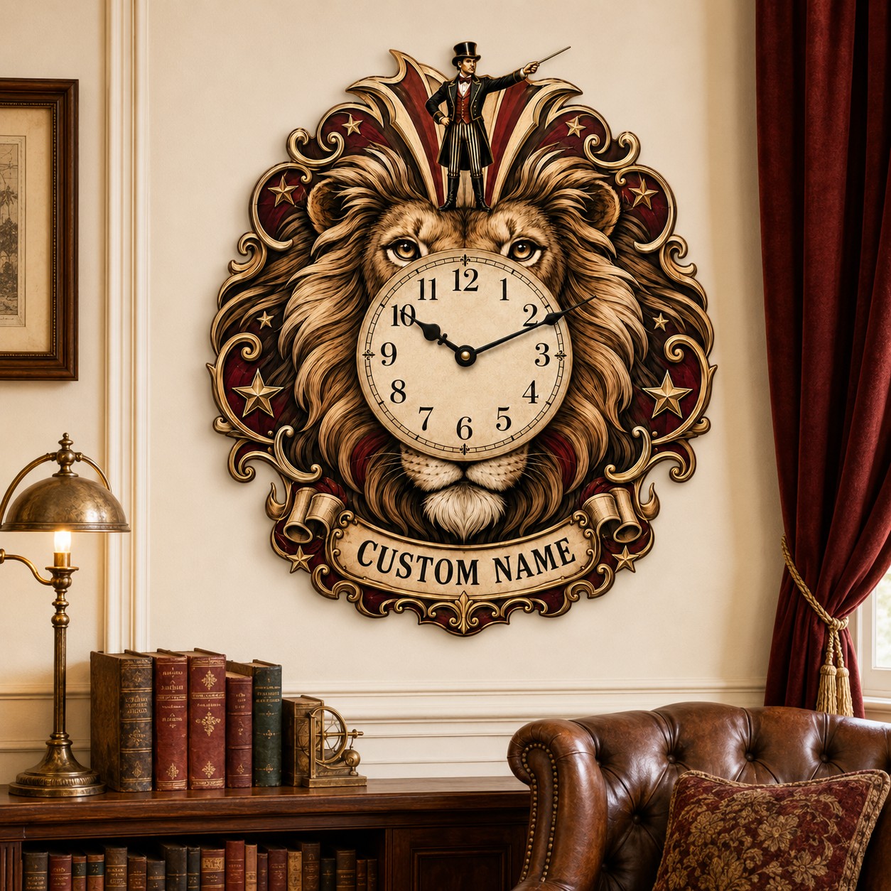 Vintage circus Custom Name Wall Clock — personalized with a custom name