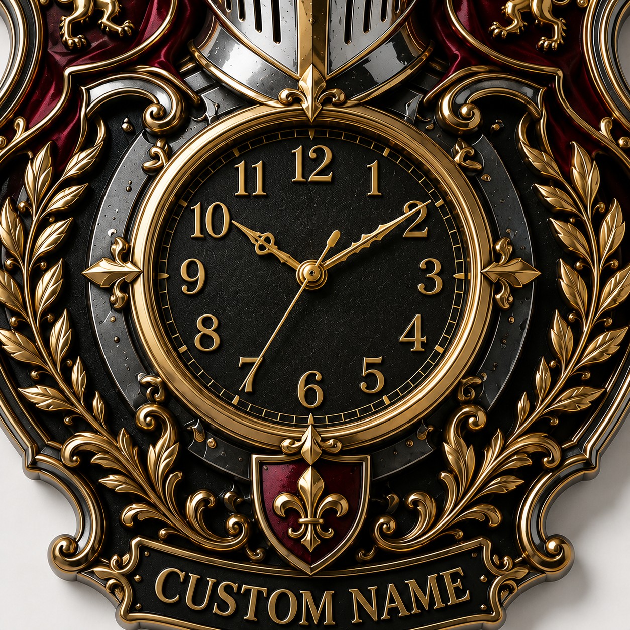 Personalized Royal Heraldry Wall Clock with Custom Name — personalized with a custom name