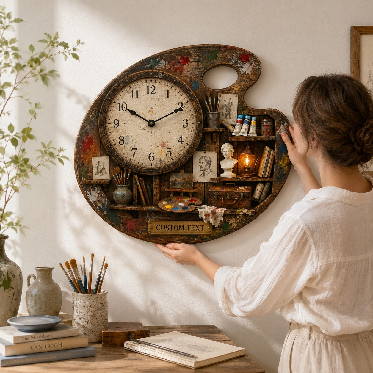Personalized Artist Palette Wall Clock with Custom Name — personalized with a custom name