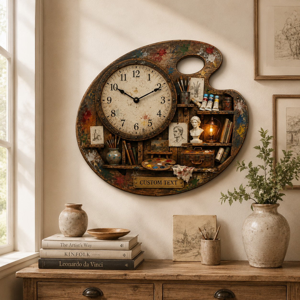 Personalized Artist Palette Wall Clock with Custom Name — personalized with a custom name