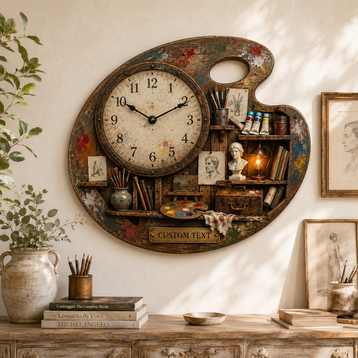 Personalized Artist Palette Wall Clock with Custom Name — personalized with a custom name