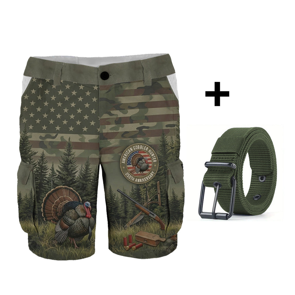 American Gobbler Hunter - Personalized Hunting Cargo Shorts With Belt