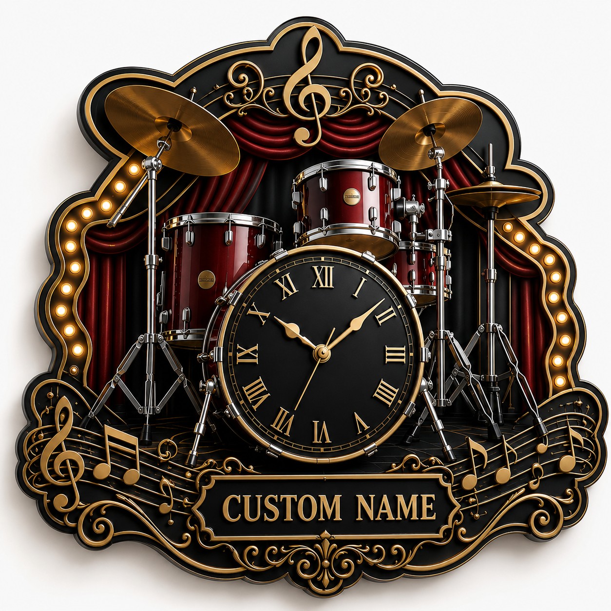 Personalized Drummers and Percussionists Wall Clock with Custom Name — personalized with a custom name