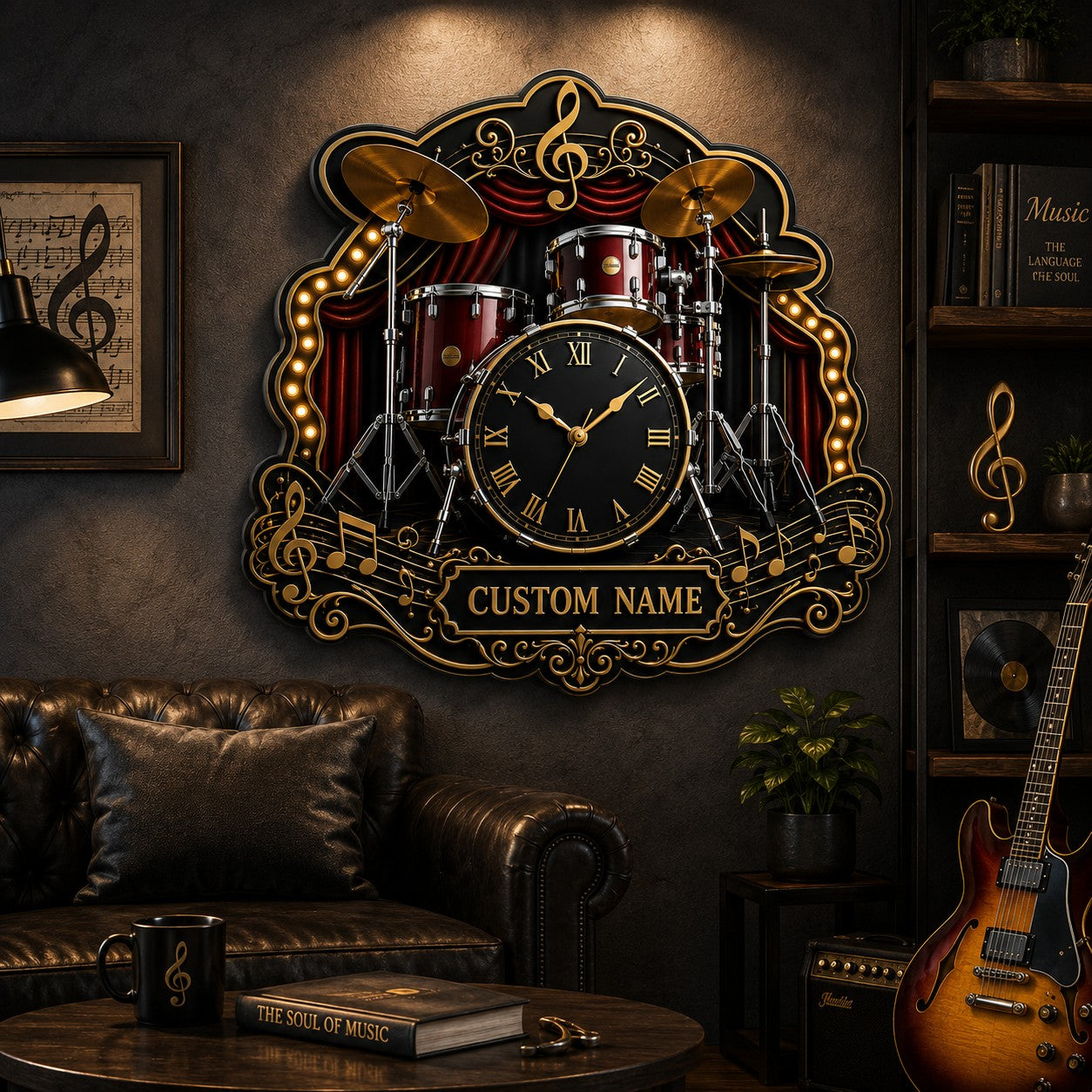 Personalized Drummers and Percussionists Wall Clock with Custom Name — personalized with a custom name