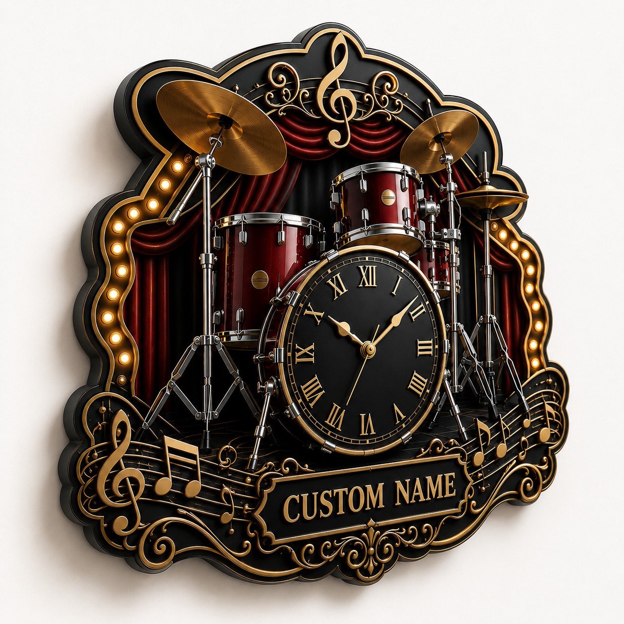 Personalized Drummers and Percussionists Wall Clock with Custom Name — personalized with a custom name