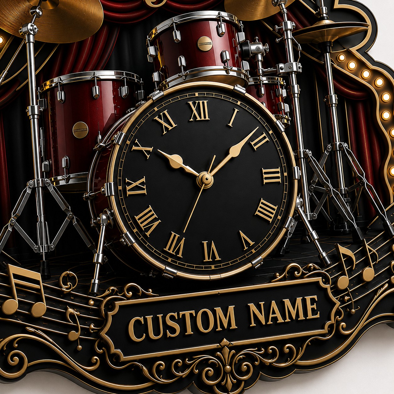Personalized Drummers and Percussionists Wall Clock with Custom Name — personalized with a custom name