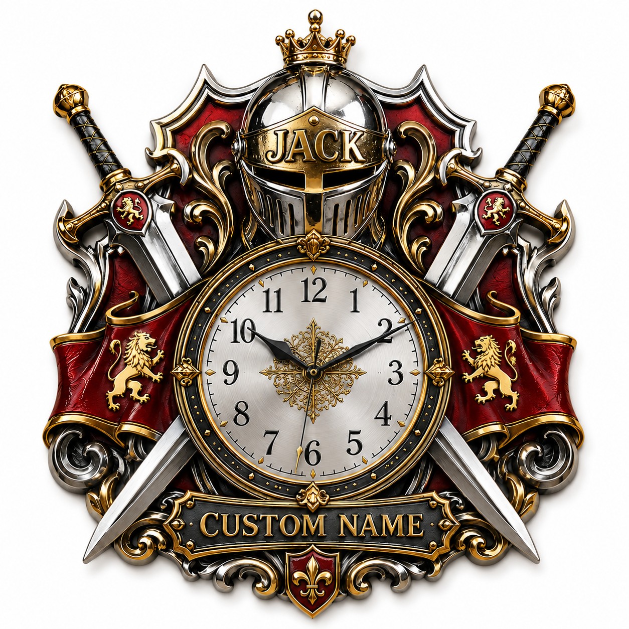 Personalized Medieval Sword Wall Clock with Custom Name — personalized with a custom name