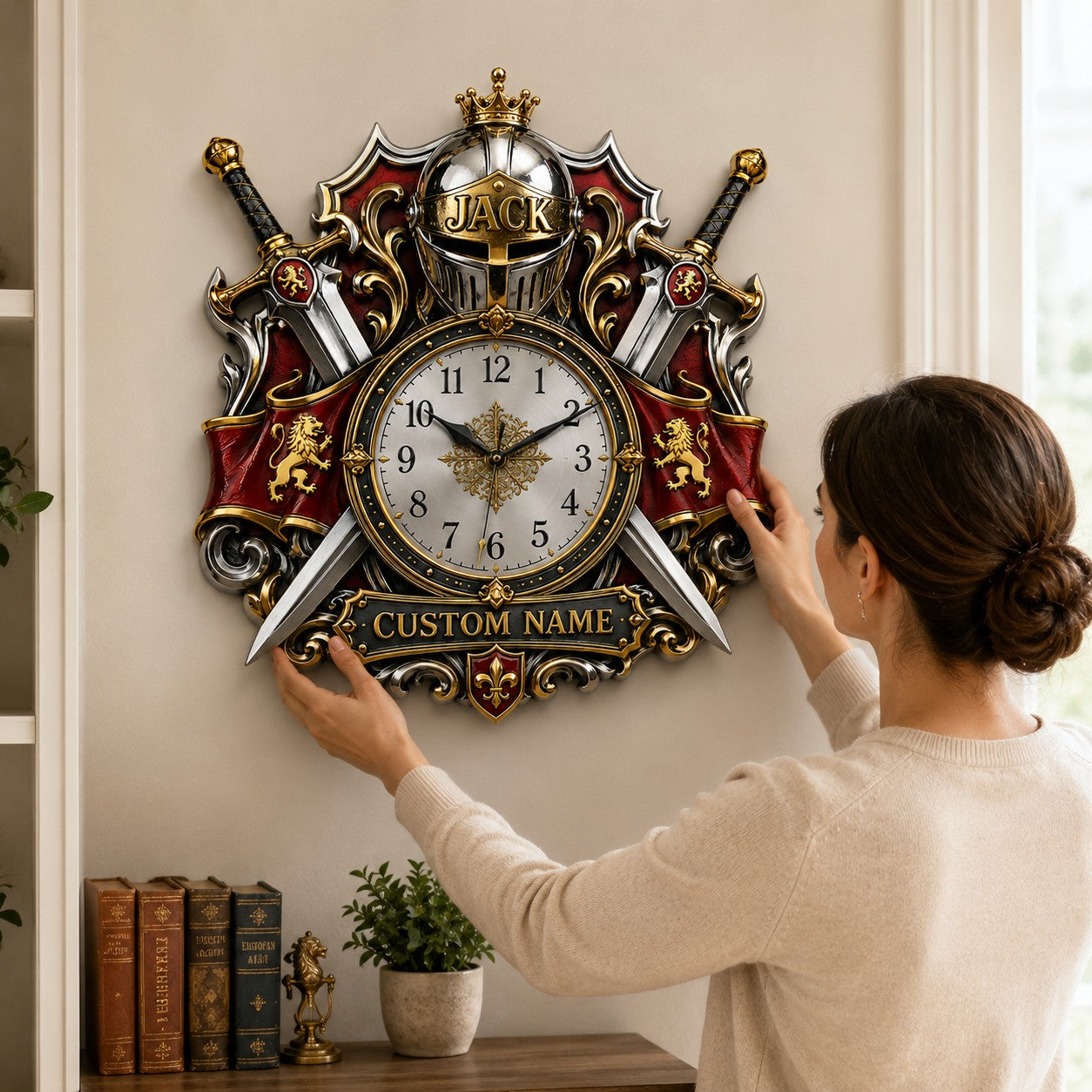 Personalized Medieval Sword Wall Clock with Custom Name — personalized with a custom name