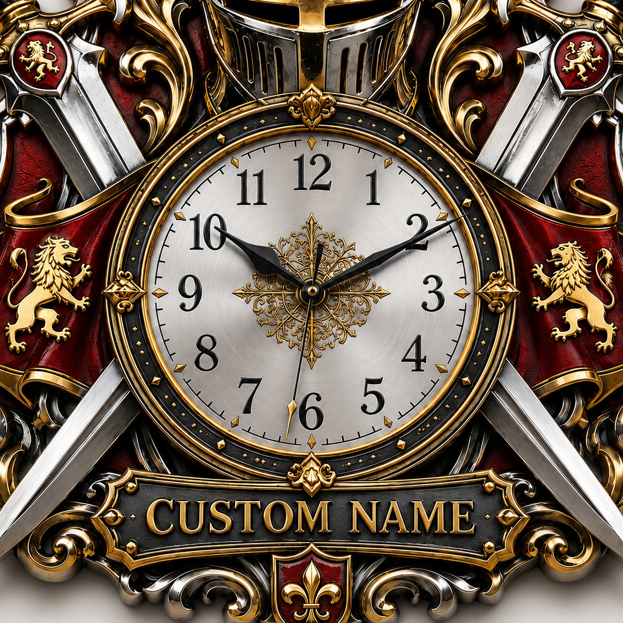 Personalized Medieval Sword Wall Clock with Custom Name — personalized with a custom name