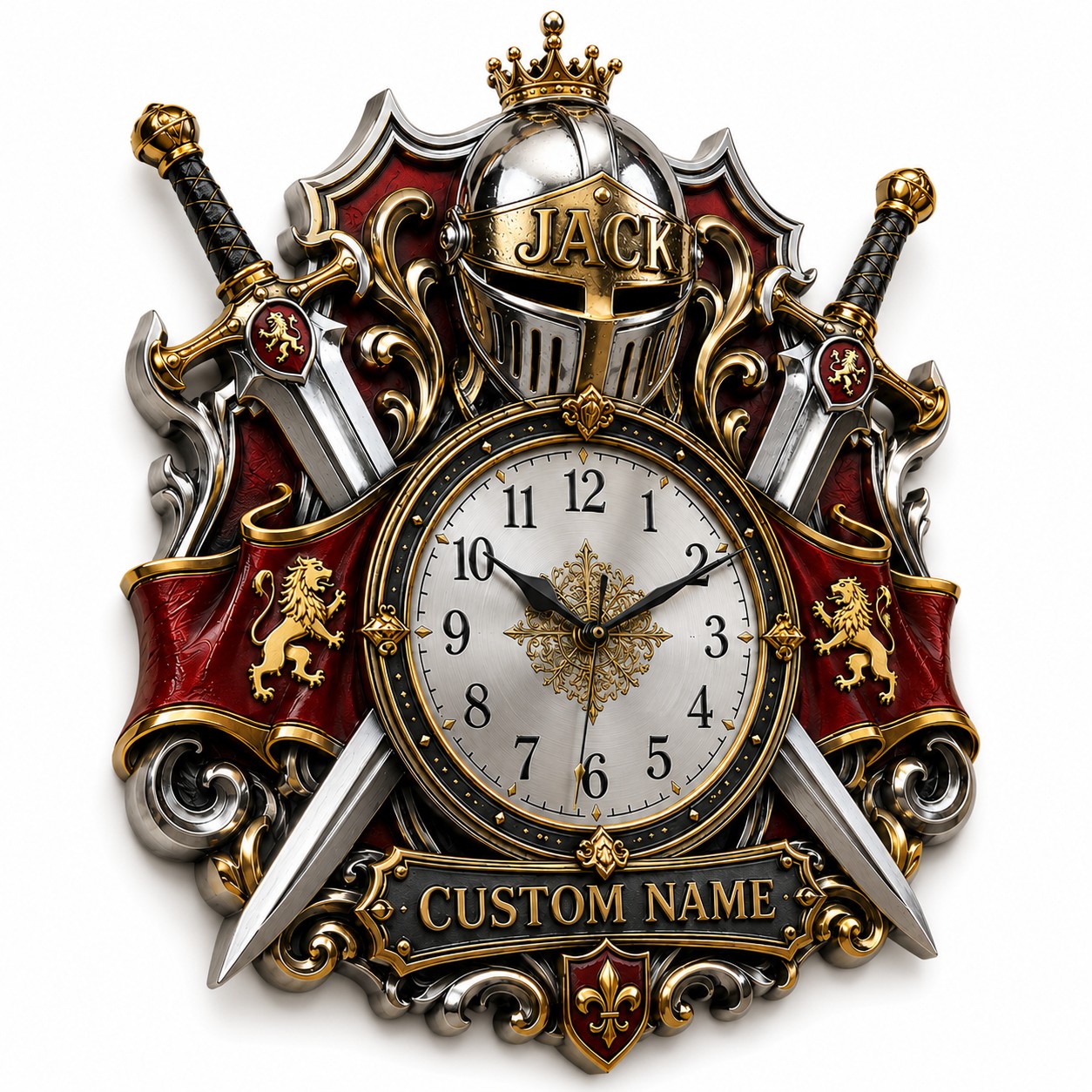 Personalized Medieval Sword Wall Clock with Custom Name — personalized with a custom name