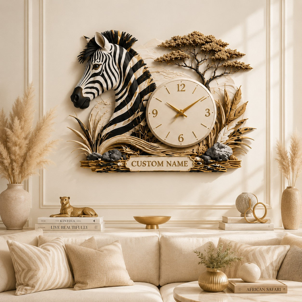 Personalized Zebra Wall Clock with Custom Name — personalized with a custom name