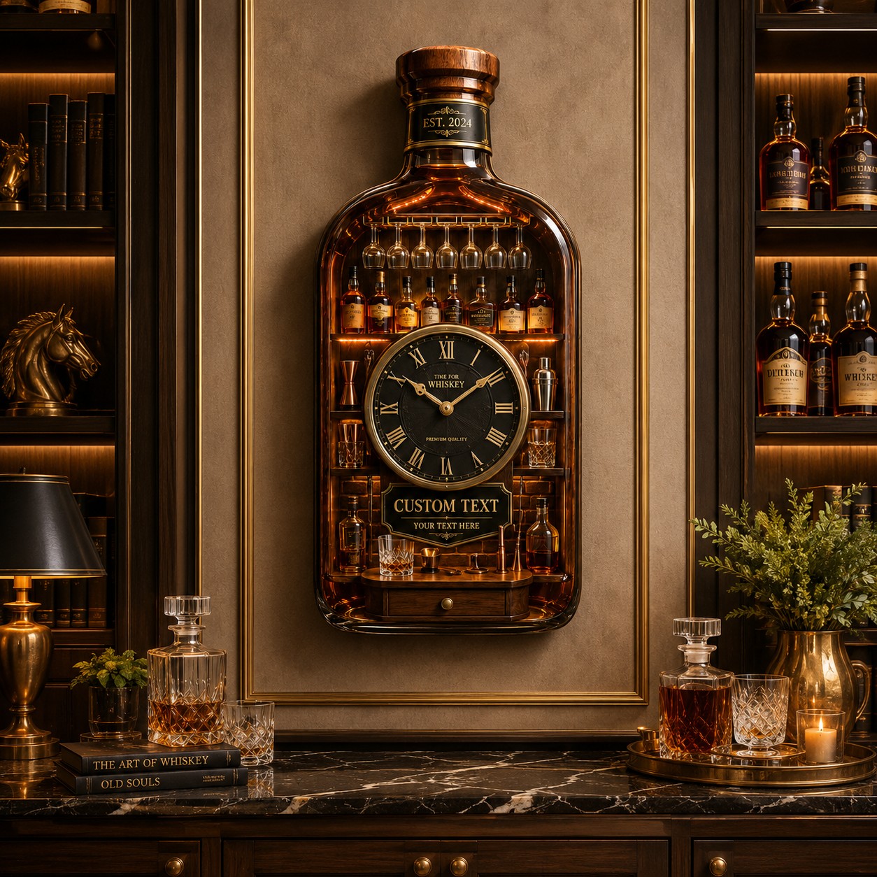 Personalized Whiskey Bottle Wall Clock with Custom Name — personalized with a custom name