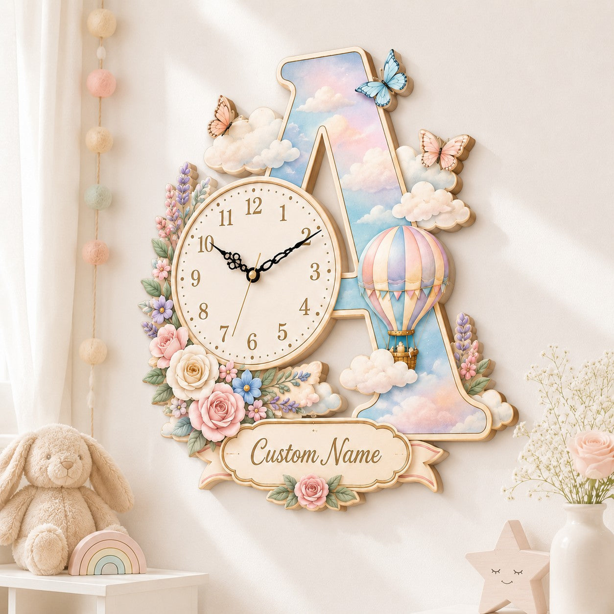 Personalized Initial Wall Clock with Custom Name — personalized with a custom name