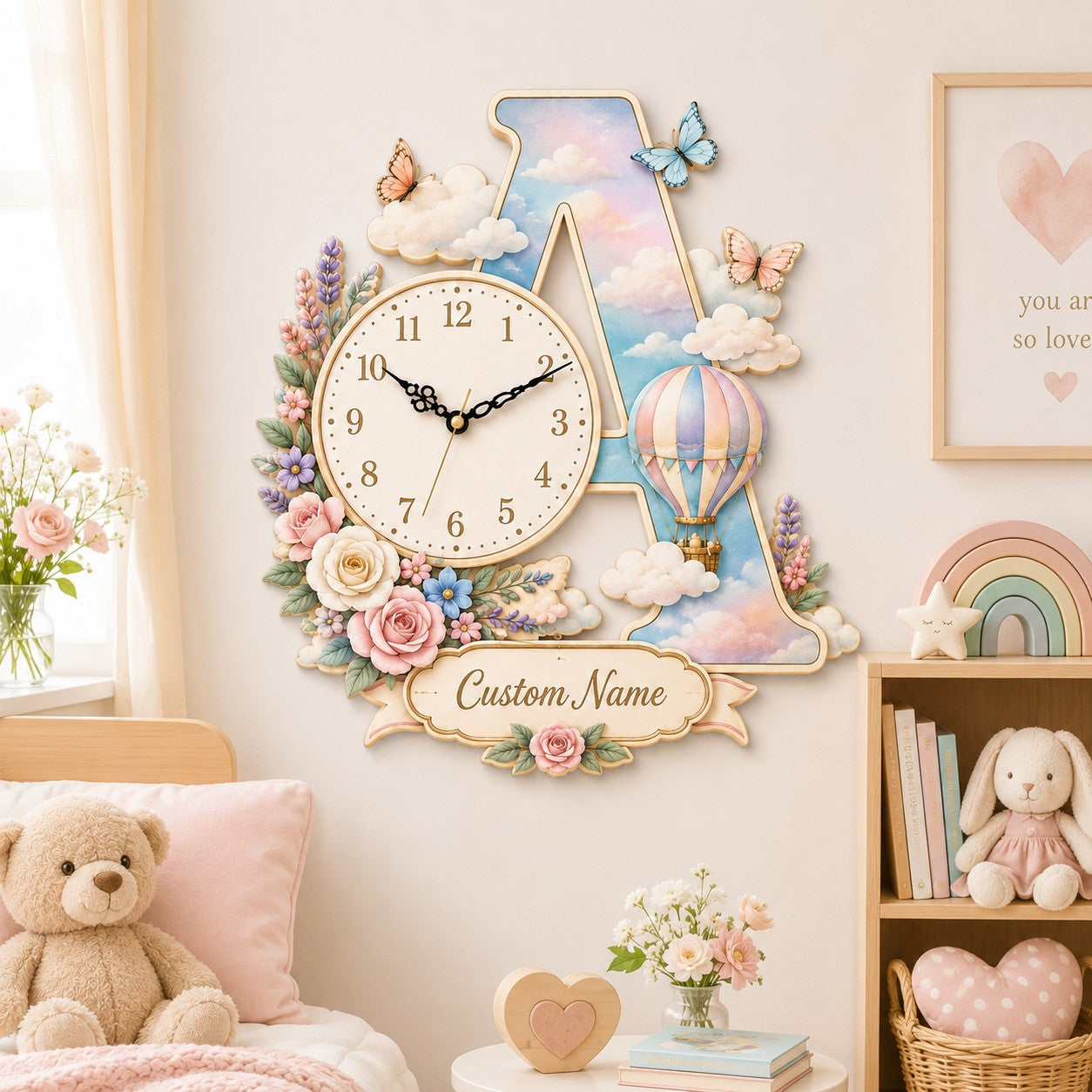 Personalized Initial Wall Clock with Custom Name — personalized with a custom name