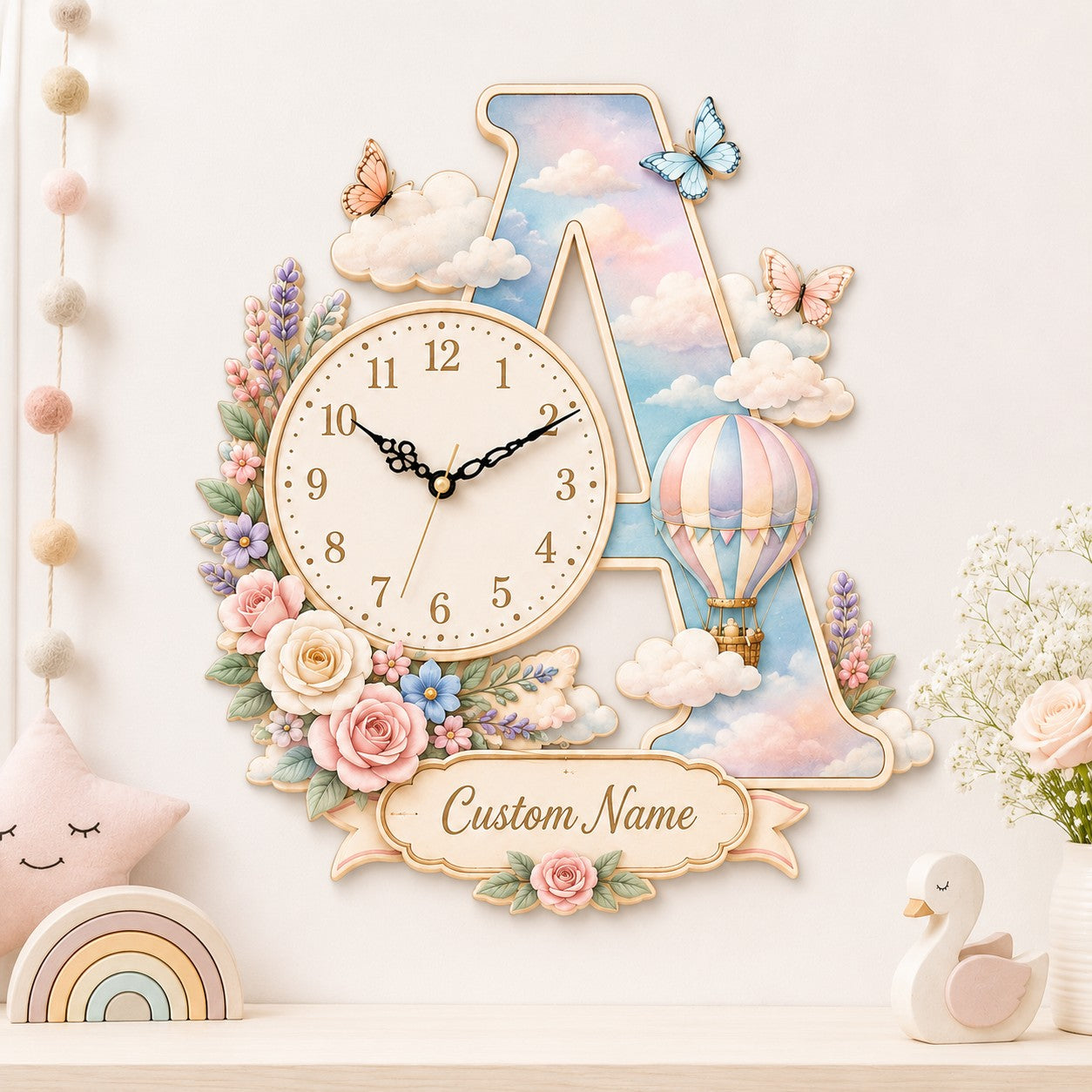 Personalized Initial Wall Clock with Custom Name — personalized with a custom name
