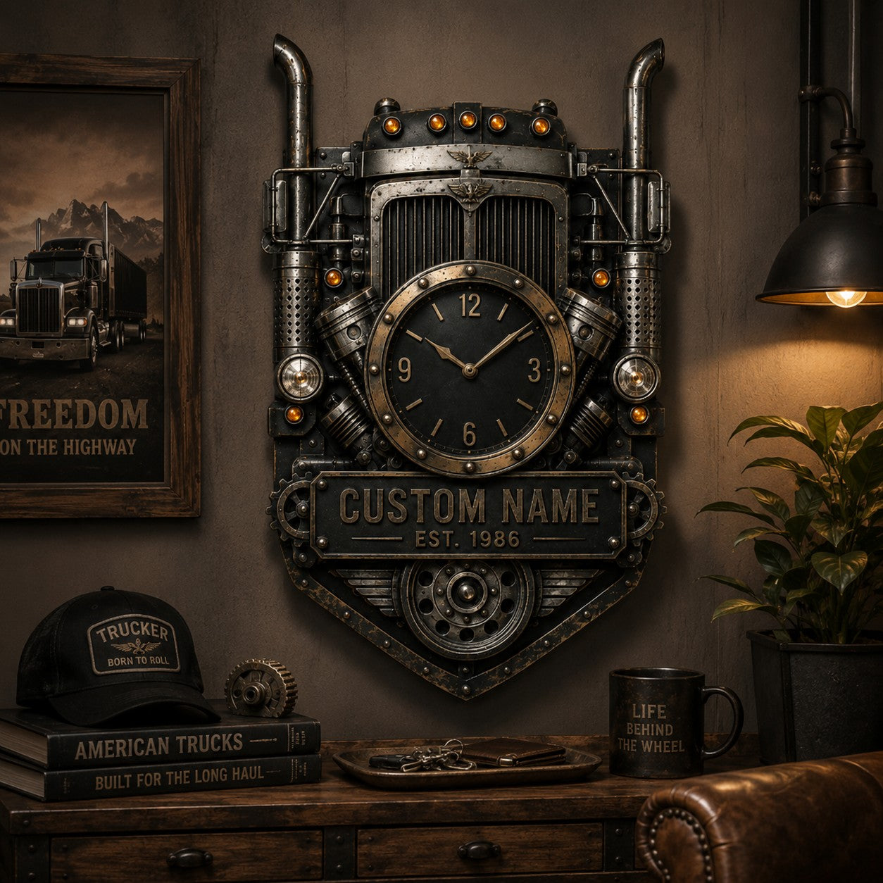 Personalized Truck Driver Wall Clock with Custom Name — personalized with a custom name